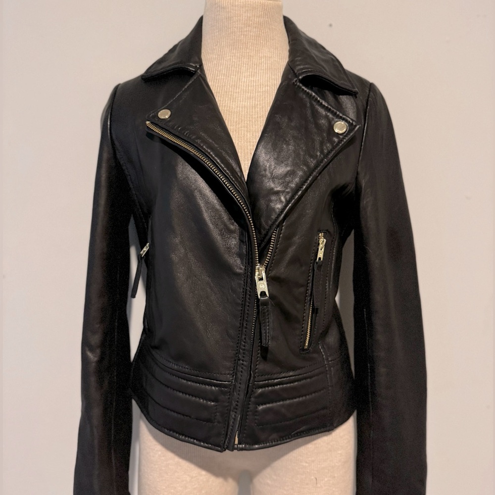 Michael Kors Black Leather Moto Jacket - XS